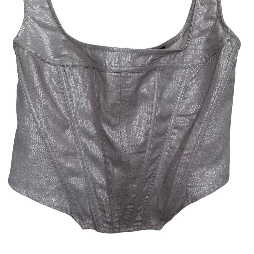 PrettyLittleThing Women’s Sz 12 Gold Metallic Seam Detail Longline Corset NWT - Picture 2 of 9